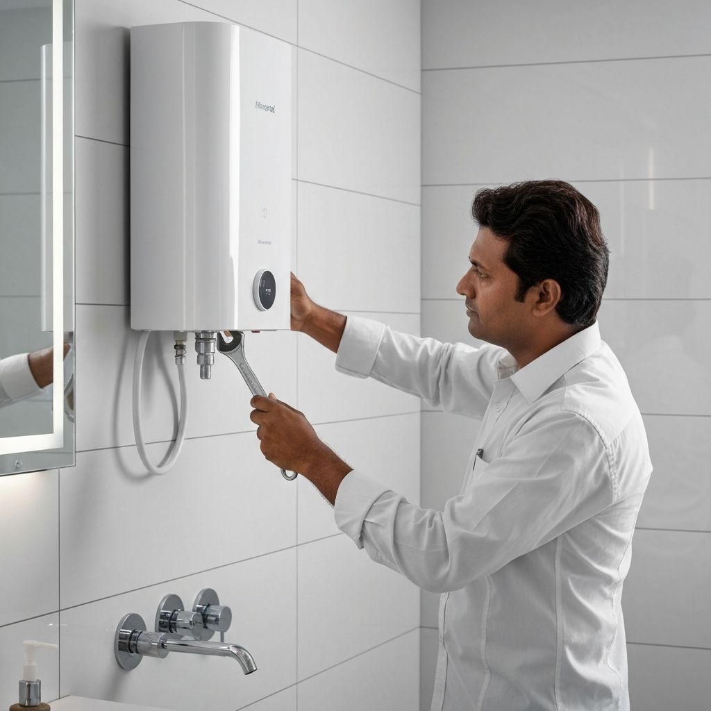 Wall-mounted geyser installation in bathroom