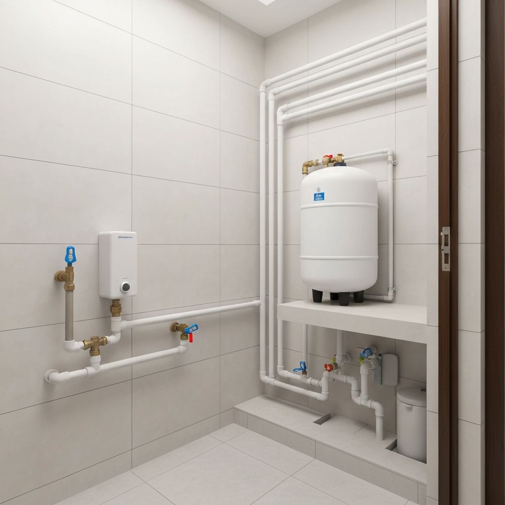 Water softener system installed in modern home